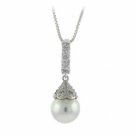 Sterling Silver Simulated Pearl & CZ Drop Pendant P2678