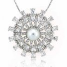 Sterling Silver Simulated Pearl & CZ Radiant Flower Pendant 2505