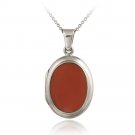 Sterling Silver Simulated Pink Coral Oval Locket Pendant P11964C2