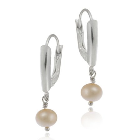 Sterling Silver Simulated Pink Pearl Leverback Dangle Earrings E388