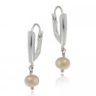 Sterling Silver Simulated Pink Pearl Leverback Dangle Earrings E388