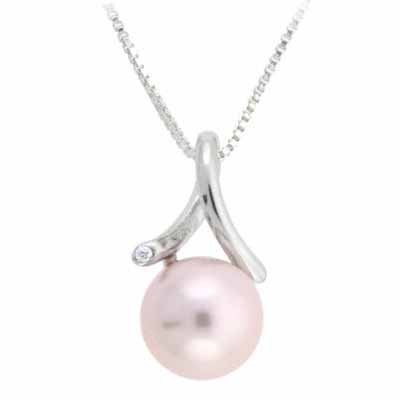 Sterling Silver Simulated Pink Pearl with CZ Twist Pendant P4289PPL
