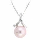 Sterling Silver Simulated Pink Pearl with CZ Twist Pendant P4289PPL