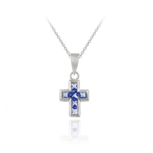 Sterling Silver Simulated Tanzanite CZ Cross Pendant NR 2333