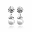 Sterling Silver Simulated White Pearl & CZ Dangle Earrings E2733