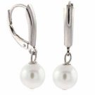 Sterling Silver Simulated White Pearl Lever-Back Earrings E4211PL