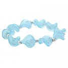 Sterling Silver Sky Blue Glass Twisted Foil Bead Glitter Stretch Bracelet B9480M9