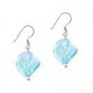 Sterling Silver Sky Blue Twisted Foil Glass Dangle Earrings E9480M9