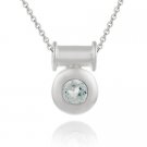 Sterling Silver slide Macaroni Pendant with round bezel set Genuine Blue Topaz 1245
