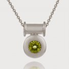 Sterling Silver slide Macaroni Pendant with round bezel set Genuine Peridot stone 1247