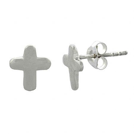 Sterling Silver Small Cross Children's Stud Earrings E9120