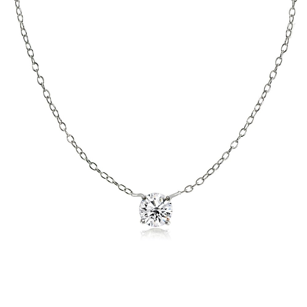 Sterling Silver Small Dainty Round Cubic Zirconia Choker Necklace N15363