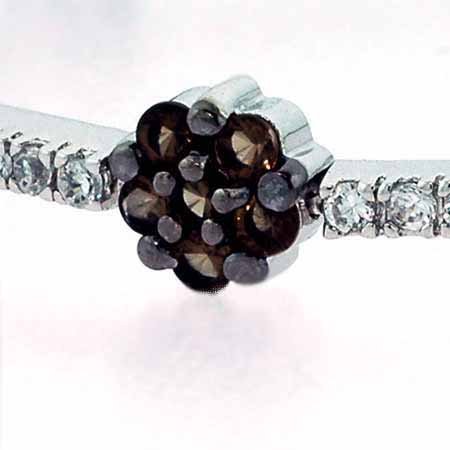 Sterling Silver Smokey Quartz CZ & Clear CZ Flower Tennis Bracelet B4950