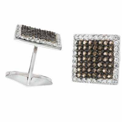 Sterling Silver Smokey Quartz CZ Square Men's Cufflinks CL4146SQZ