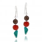Sterling Silver Smokey Quartz, Carnelian & Created Turquoise Nuggets Dangle Earrings E12330M