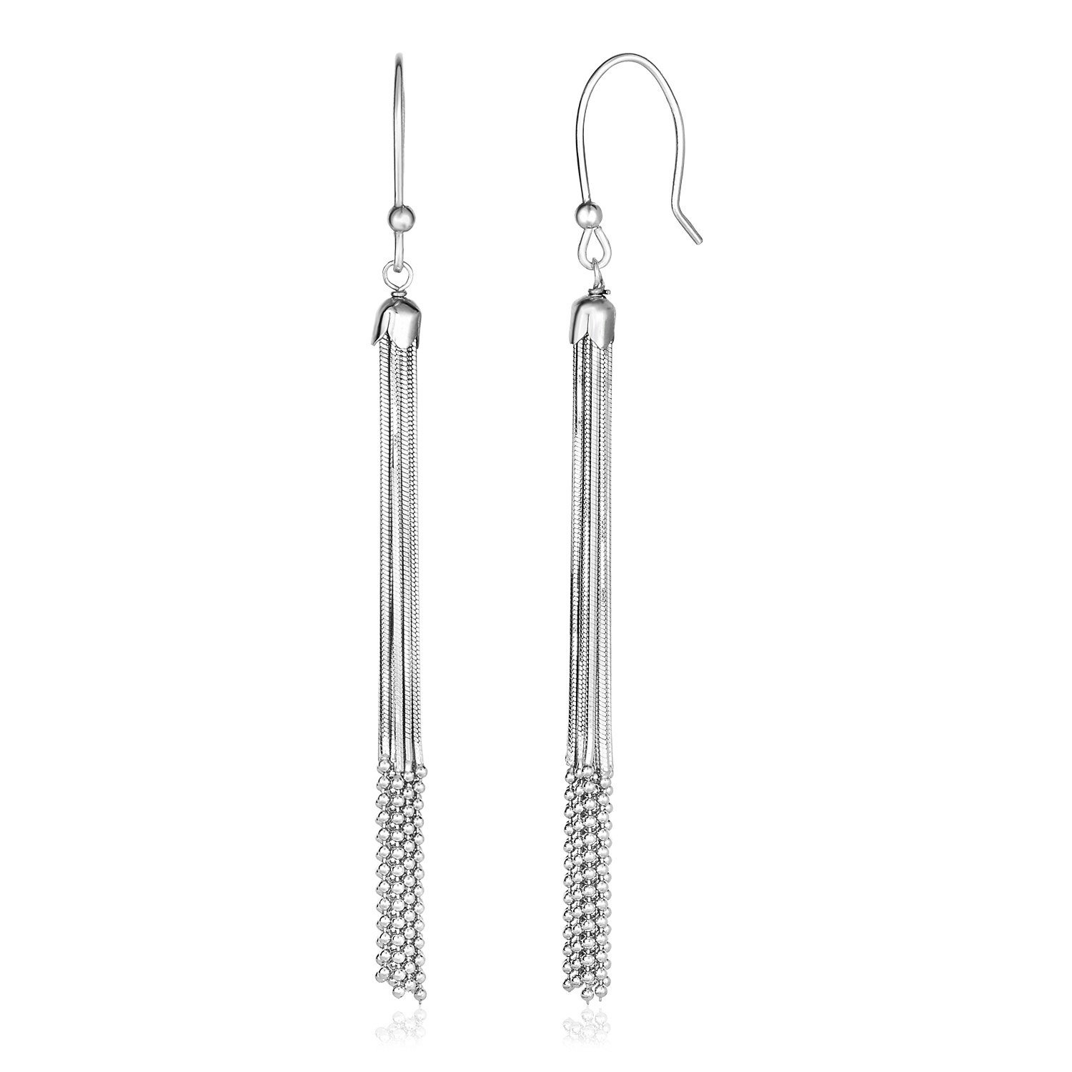 Sterling Silver Snake and Bead Chain Tassel Earrings Sterling Silver