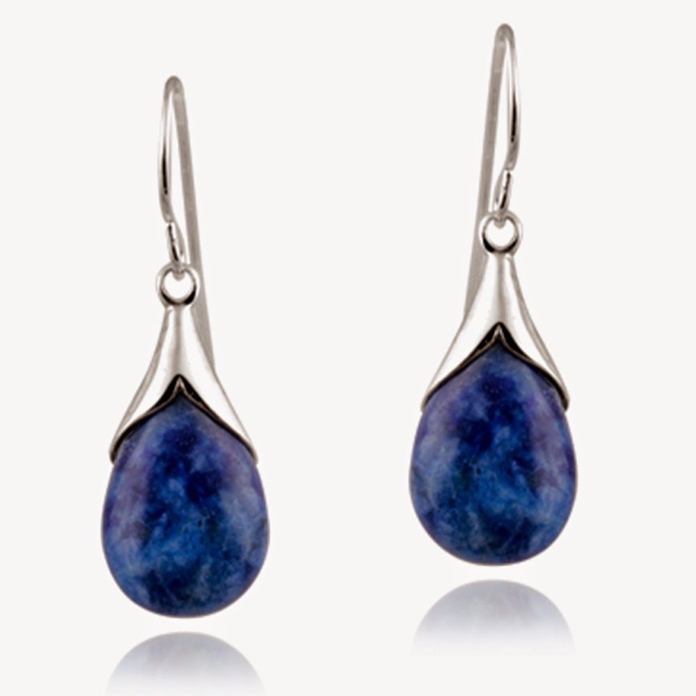 Sterling Silver Sodalite Teardrop Dangle Earrings E12745SD