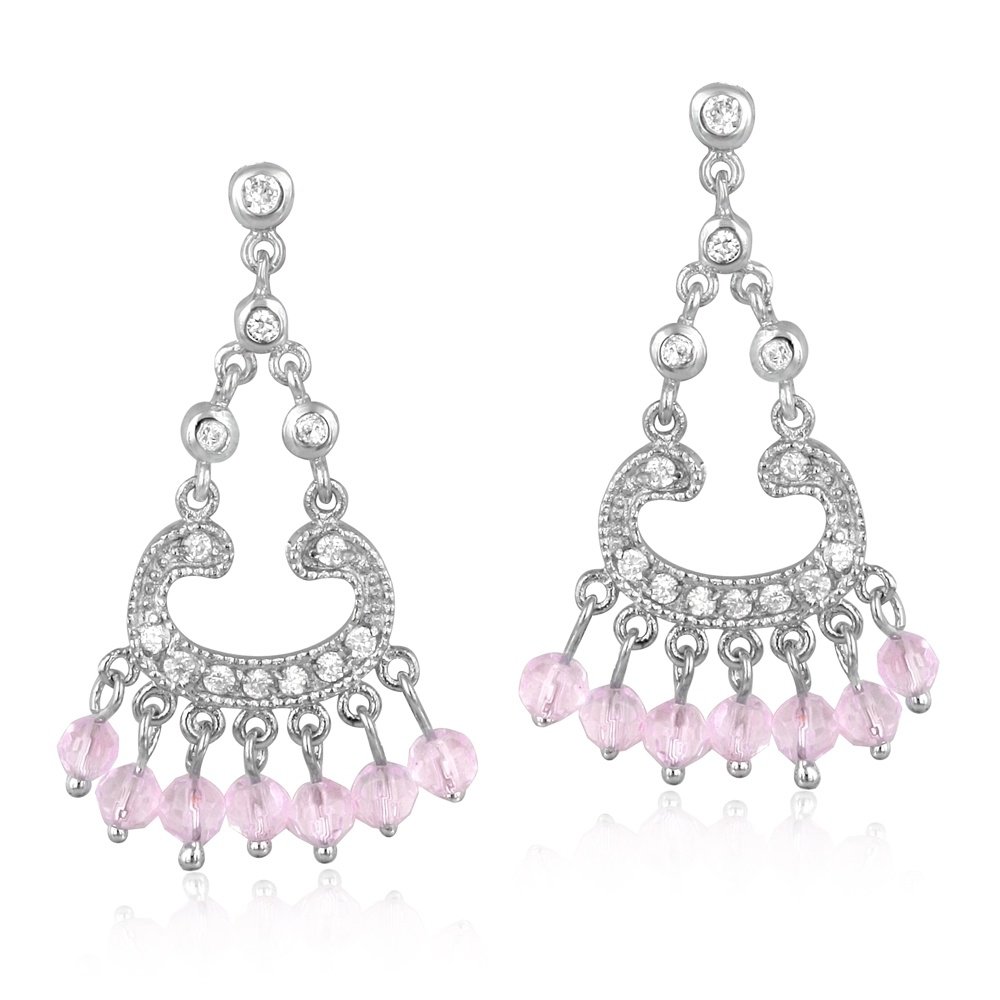 Sterling Silver Soft Pink CZ Beads Chandelier Earrings E4624LPZ