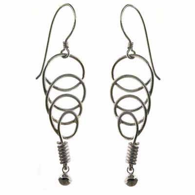 Sterling Silver Spiral & Bead Dangle Earrings E4180