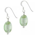 Sterling Silver Spring Green Glass Oval Glitter Foil Bead Dangle Earrings E10226M21