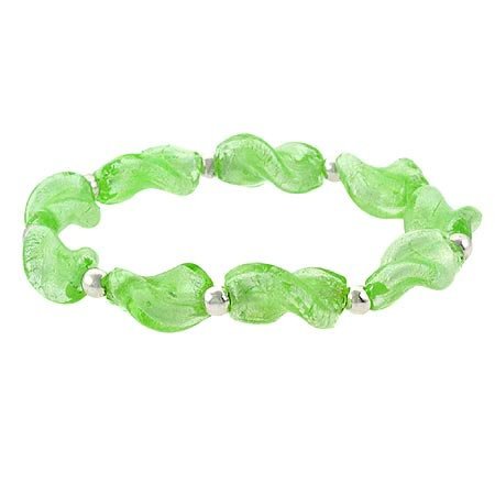 Sterling Silver Spring Green Twisted Foil Glass Stretch Bracelet B9480M21