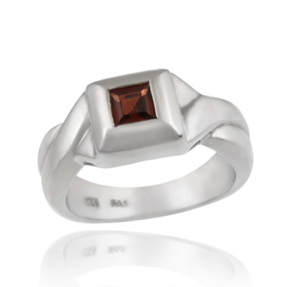 Sterling Silver Square Garnet Ring R146-8