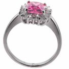 Sterling Silver Square Pink CZ and Clear CZ Border Ring Size 7 R1548LPZ-7