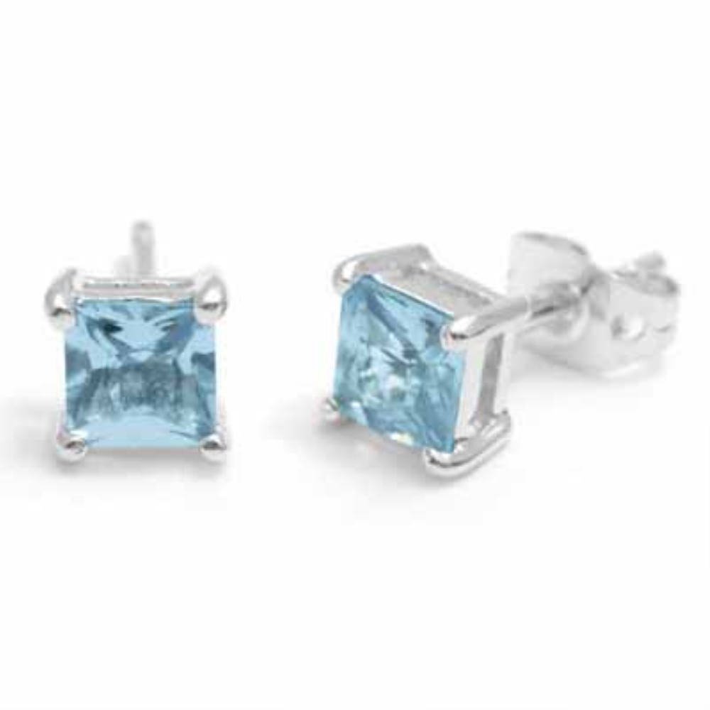 Sterling Silver Square Simulated Aquamarine CZ Stud Earrings E2825AQZ