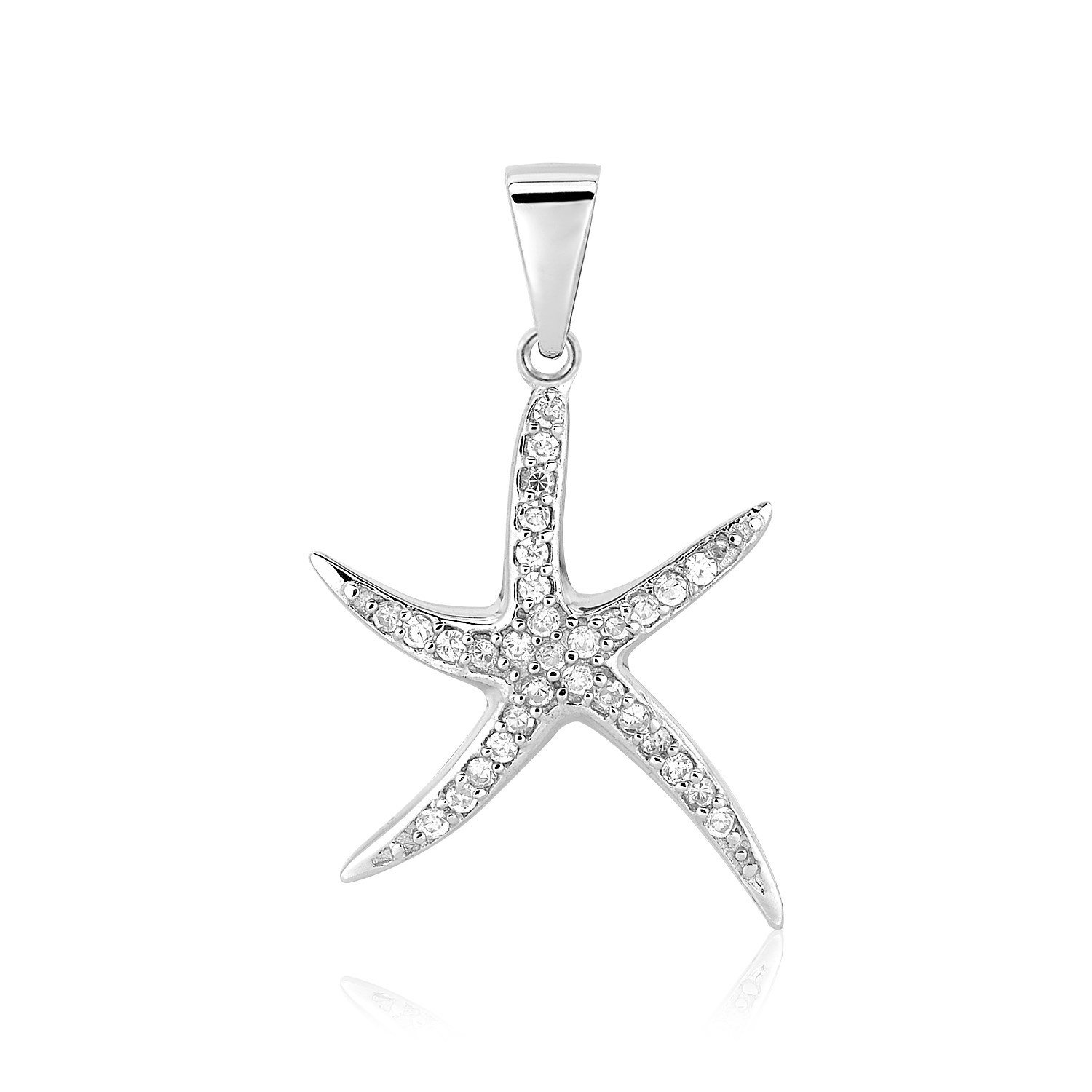Sterling Silver Starfish Pendant with Cubic Zirconias Sterling Silver