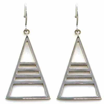 Sterling Silver Stripe Triangle Pyramid Earrings E4457