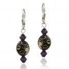 Sterling Silver Swarovski Elements & Blue Cloisonne Oval Bead Dangle Earrings E12265M1