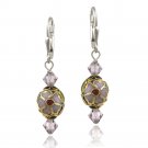 Sterling Silver Swarovski Elements & Lavender Cloisonne Oval Bead Dangle Earrings E12265M