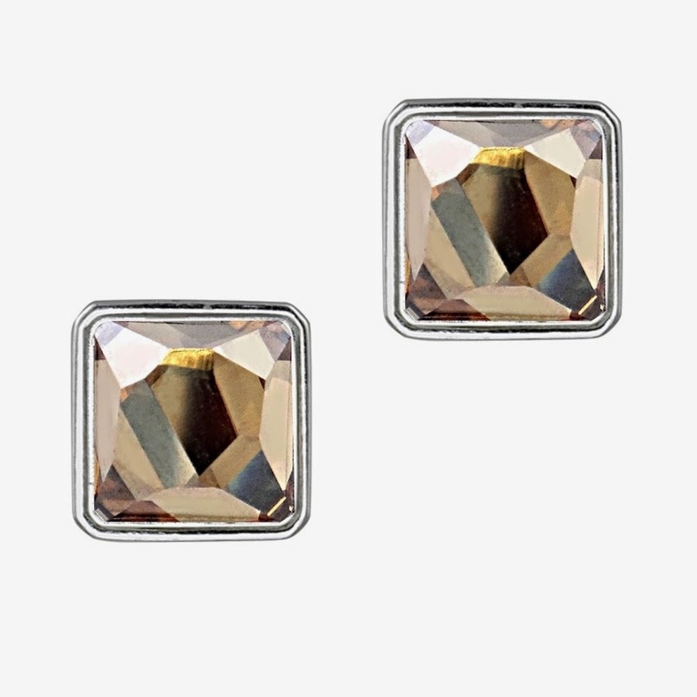 Sterling Silver Swarovski Elements Golden Shadow Square Stud Earrings E12314GS