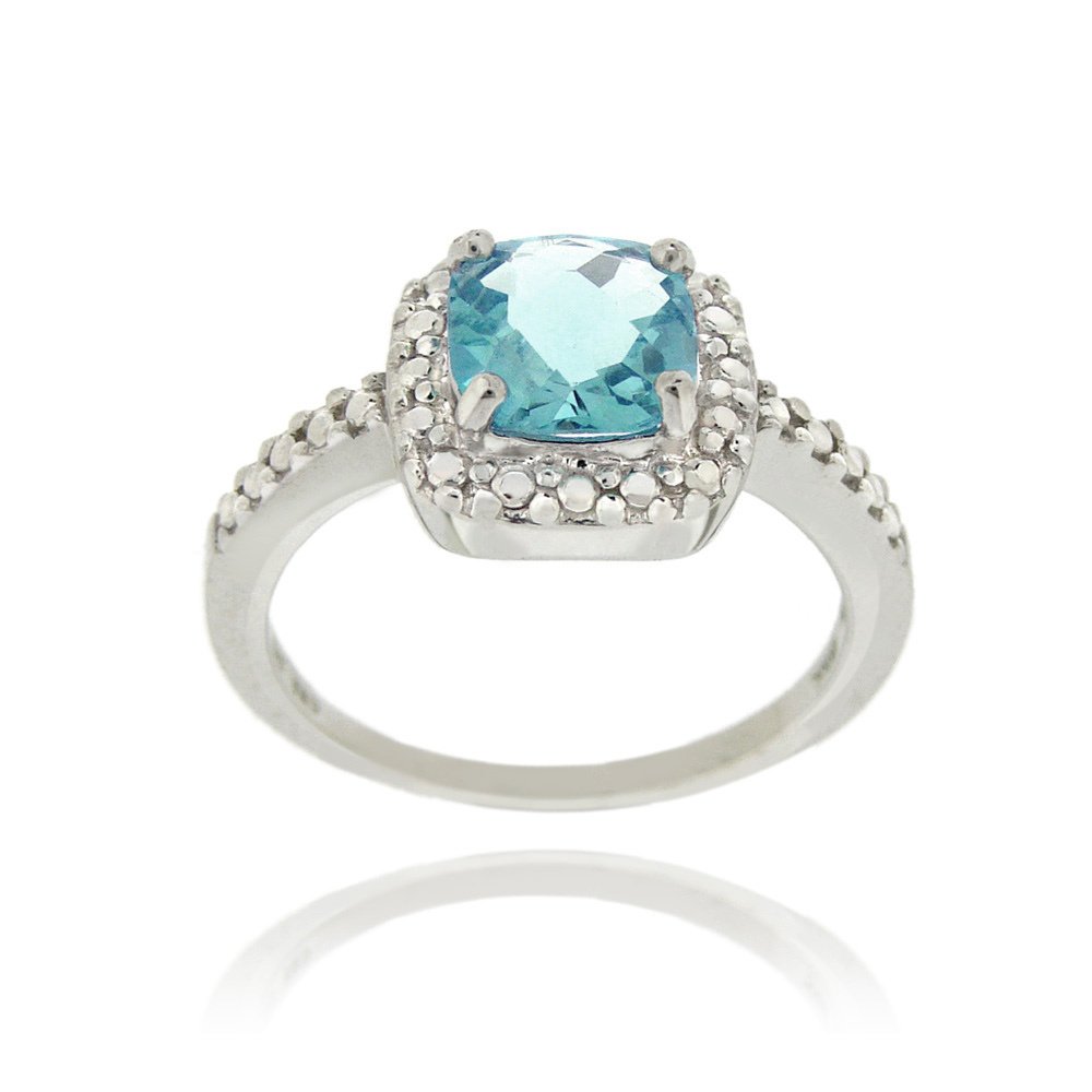 Sterling Silver Swiss Blue Topaz & Diamond Accent Square Ring R11679SBT-9