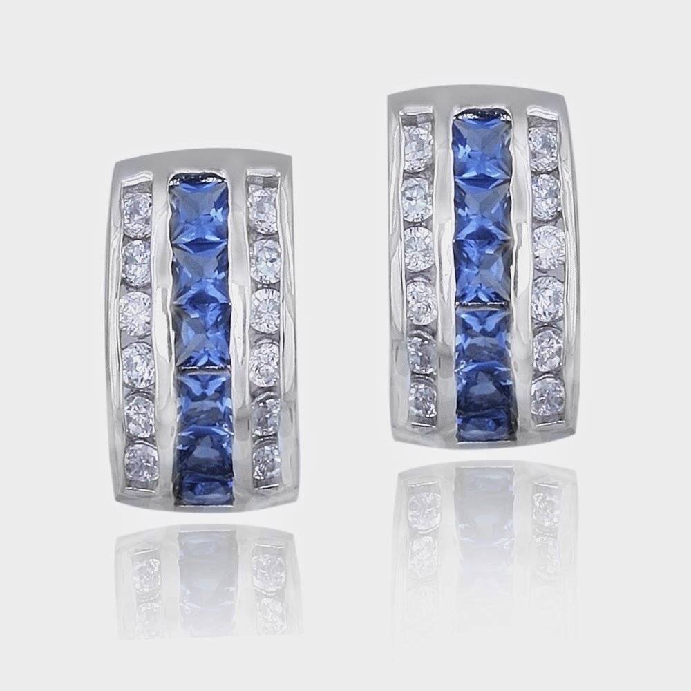 Sterling Silver Tanzanite & Clear CZ Pattern 3 Row Earrings E4465TZ