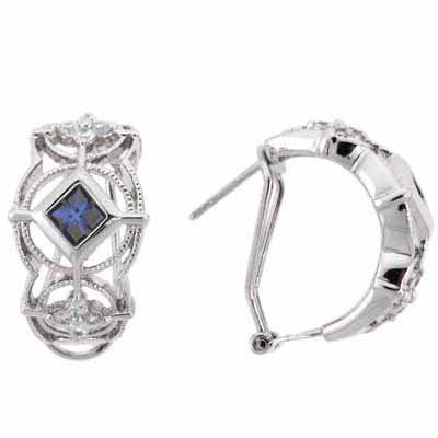 Sterling Silver Tanzanite & White CZ filigree Half Hoop Earrings E4160BL