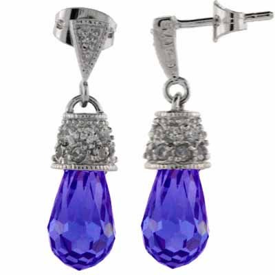 Sterling Silver Tanzanite & White CZ Raindrop Dangle Earrings E4014TZ
