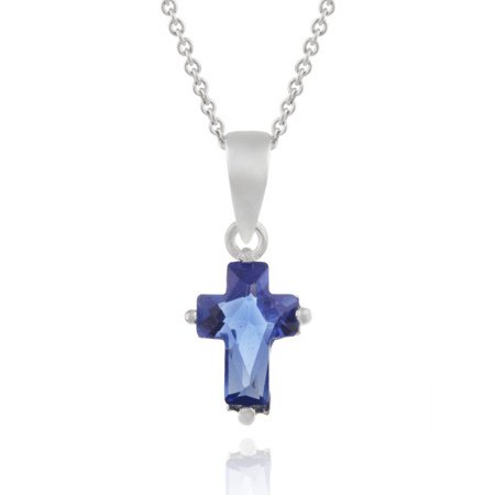 Sterling Silver Tanzanite CZ Cross Pendant P255