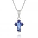 Sterling Silver Tanzanite CZ Cross Pendant P255