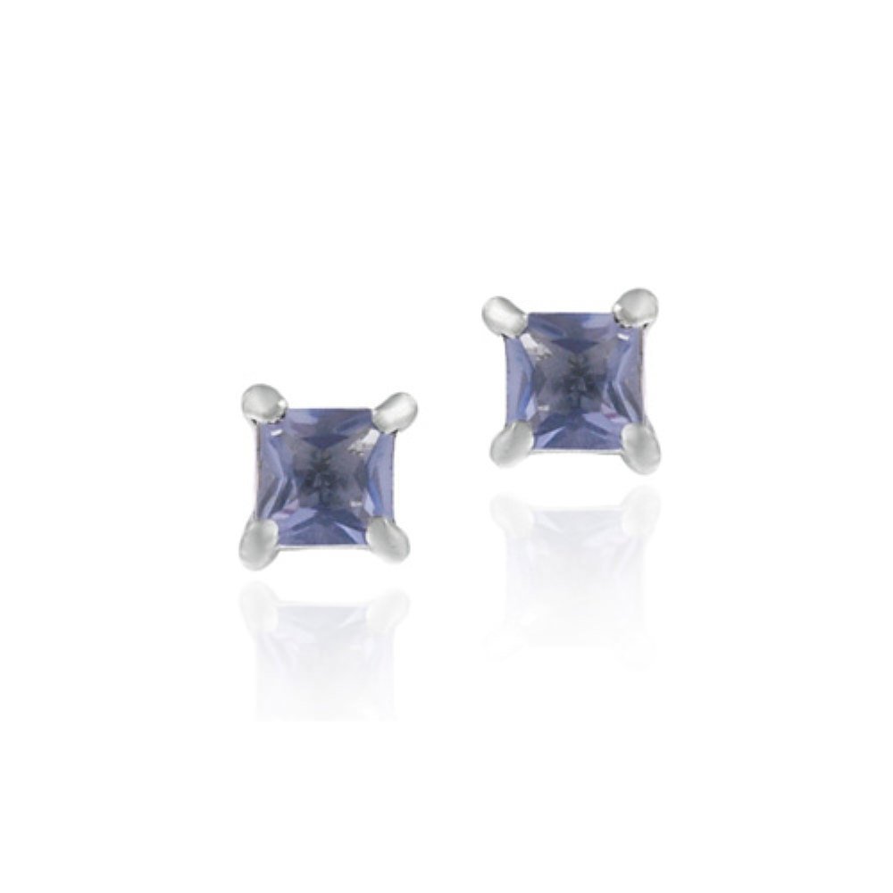 Sterling Silver Tanzanite CZ Square Stud Earrings E2400TZ