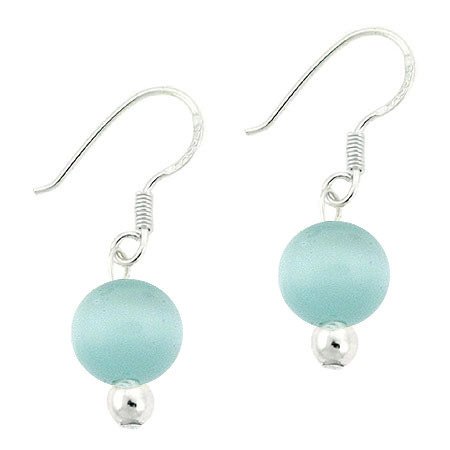 Sterling Silver Teal Cats Eye 8mm Bead Dangle Earrings E9203TL