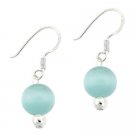 Sterling Silver Teal Cats Eye 8mm Bead Dangle Earrings E9203TL