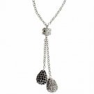 Sterling Silver Teardrop Black and Simulated Diamond CZ chain Necklace N4377BK