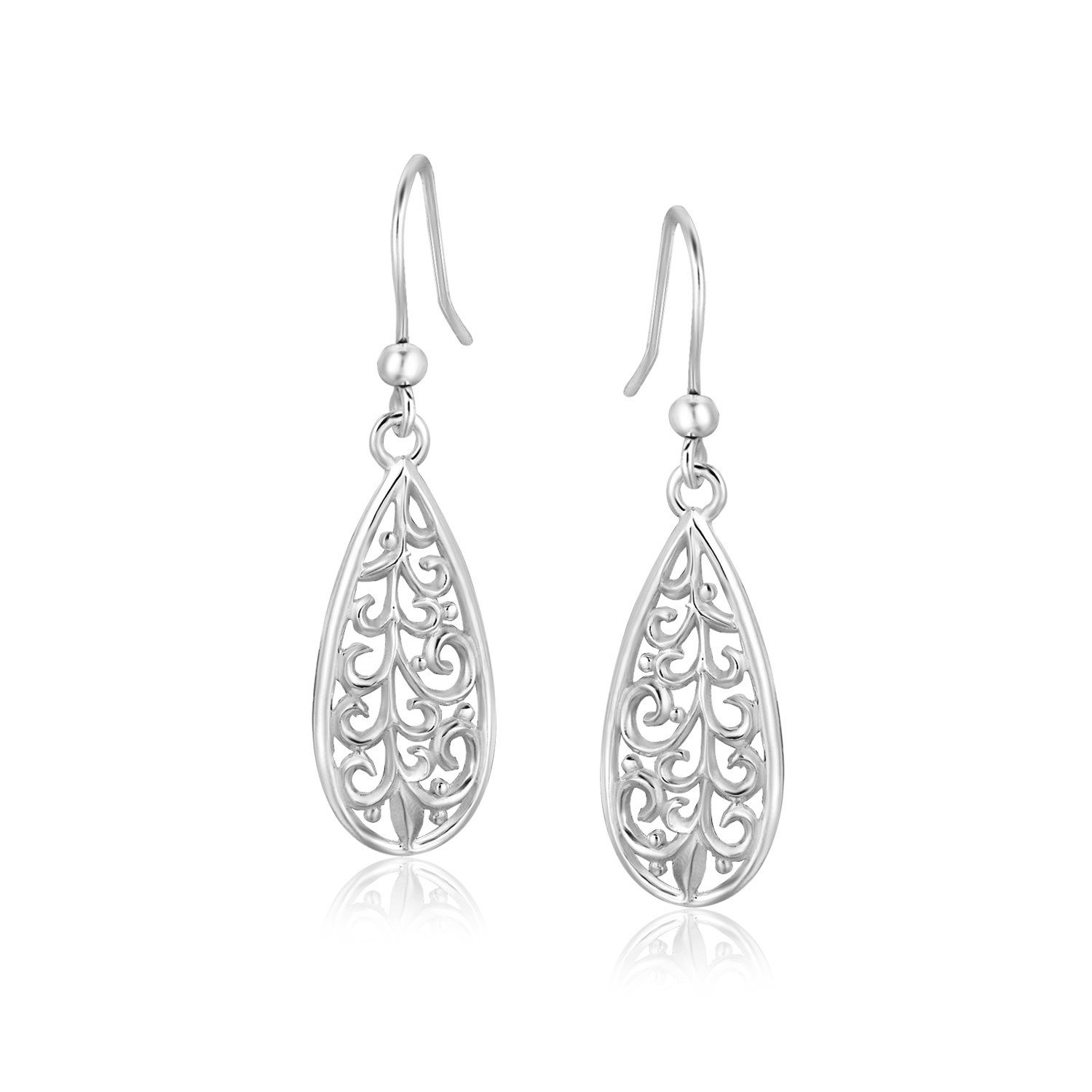 Sterling Silver Teardrop Filigree Style Drop Earrings D51316304