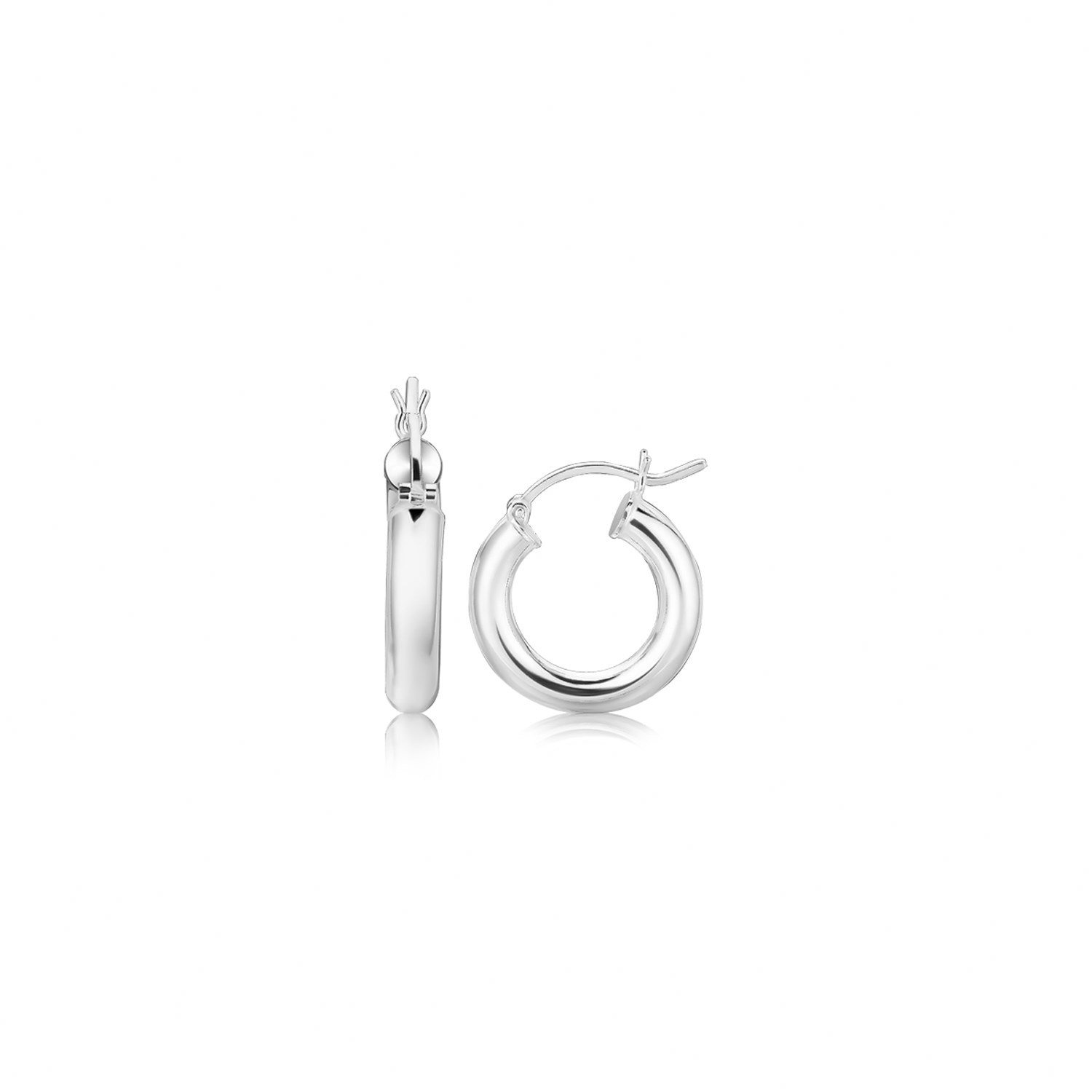 Sterling Silver Thick Polished Hoop Earrings with Rhodium Plating (15mm) D43330605