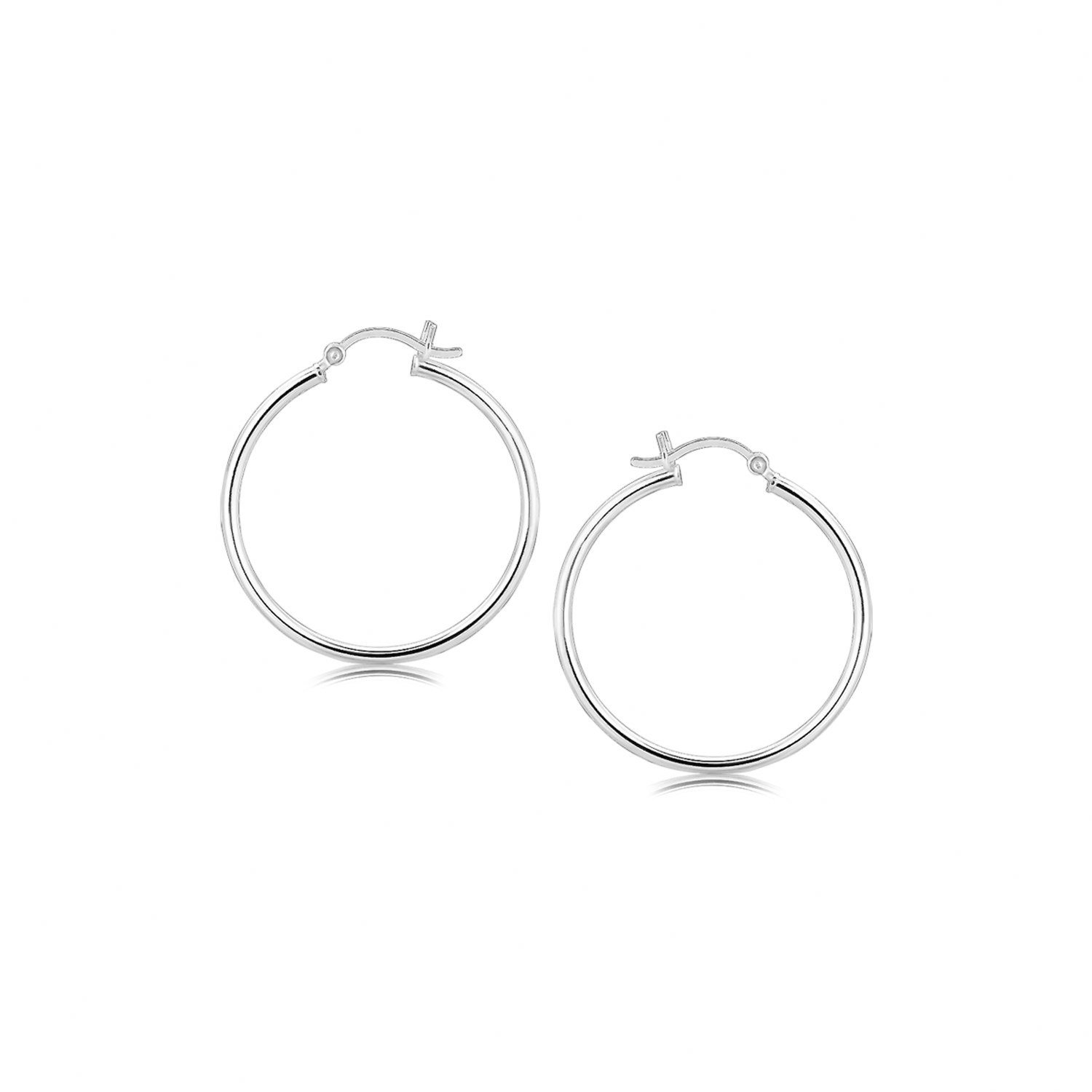 Sterling Silver Thin Polished Hoop Style Earrings with Rhodium Plating (30mm) D23063273