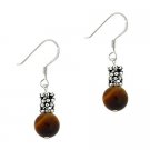 Sterling Silver Tiger Eye & Bali Bead Dangle Earrings E9785TE