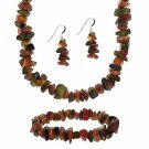 Sterling Silver Tiger Eye And Carnelian Chip Necklace Set S289
