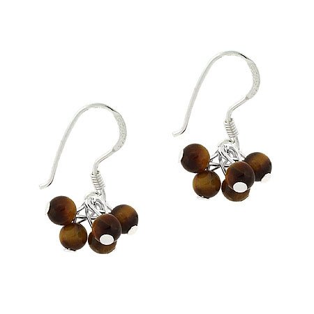 Sterling Silver Tiger Eye Bead Cluster Children's Earrings E9778TE