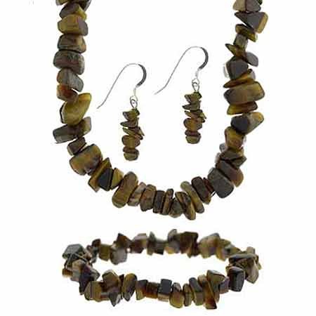 Sterling Silver Tiger Eye Stone Chip Jewelry Set S287